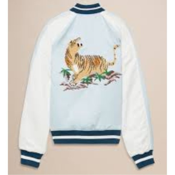 Aritzia TNA Golden Satin Embroidered Tiger Insulated Bomber Jacket - Picture 2 of 12